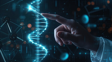  digital DNA helix and data screen - digitalization of medicine
