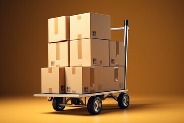 Cardboard box packages on the trolley. Logistics and distance service,concept delivery shopping online screen shop store, AI generated