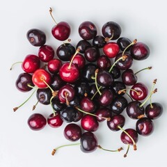 Red cherries on a white background
