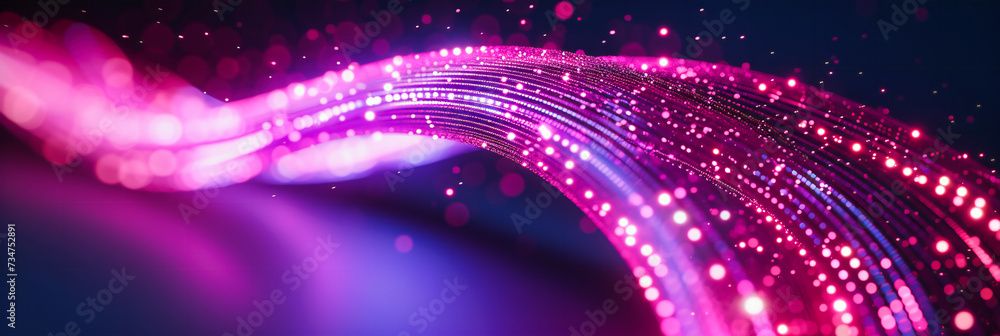Poster dynamic abstract motion, futuristic design with glowing lines and shapes, vibrant digital art