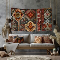 Elegant Living Room with Tribal Art Decor
