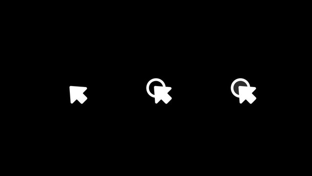Cursor arrow and hand clicking motion graphic with alpha channel. Mouse pointer click icon animated on transparent background. Tap or touch screen sign symbol.