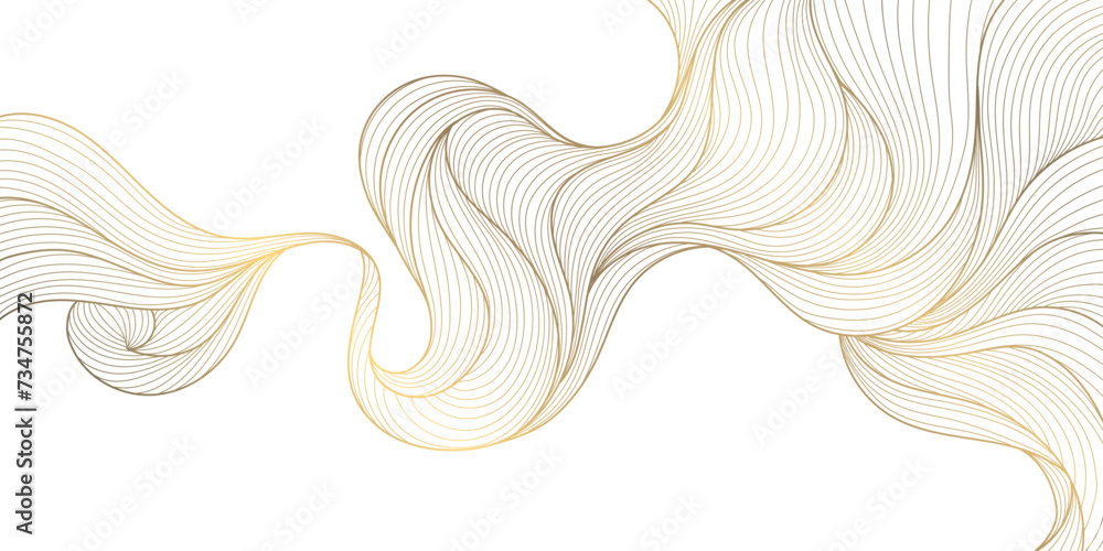 Poster vector line gold background, luxury design texture. flow elegant curve graphic. river, ocean dynamic
