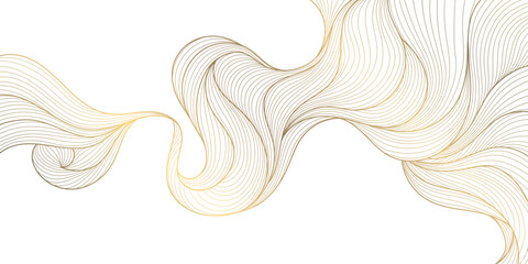 Vector line gold background, luxury design texture. Flow elegant curve graphic. River, ocean dynamic banner