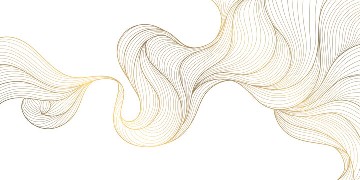 Vector line gold background, luxury design texture. Flow elegant curve graphic. River, ocean dynamic banner