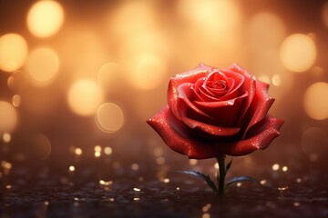 background backdrop with a red rose on the soft light and bokeh background