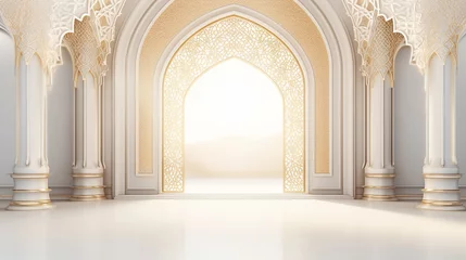 Foto op Plexiglas beautiful islamic decoration background for ramadan. arabic islamic elegant white luxury ornament background. © pjdesign