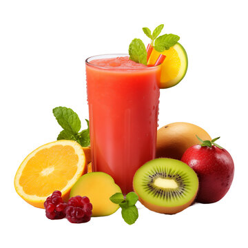 Freshly Pressed Fruit Juice Smoothie with Fruits isolated on white and transparent background. Ideal for use in advertising. Generative ai