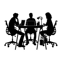 Silhouette Office Desk With Laptop people Work inside