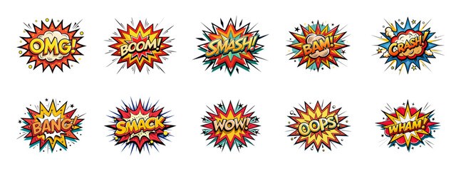Obraz premium Comic explosions. Cartoon speech bubbles. Set of comic explosions. 