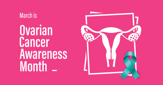 Ovarian Cancer Awareness uk Poster Design. Realistic Teal Ribbon. March is Cancer Awareness Month. Vector