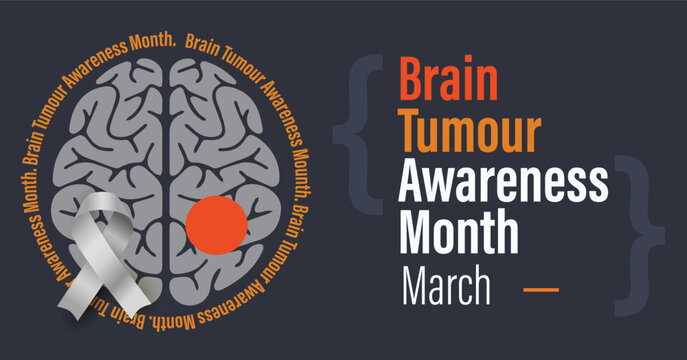 Brain Tumour Awareness Month campaign banner. Cancer of the brain advocacy poster. Observed in March