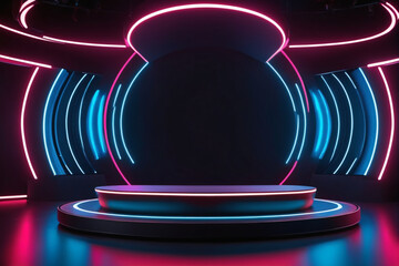 Podium background light stage futuristic neon future stand display 3D space technology