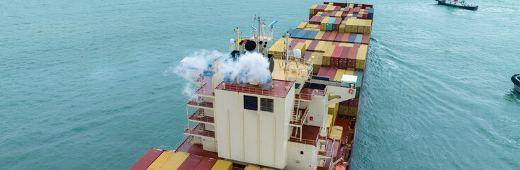 Smoke exhaust gas emissions carbondioxide from cargo lagre ship container ship,Marine diesel engine...