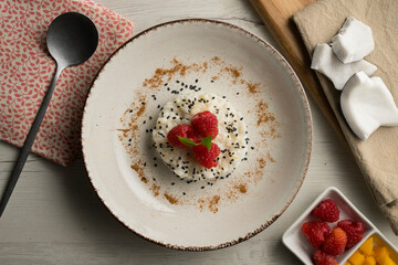 Raspberry Sticky Rice. Sticky rice cooked with coconut milk with fresh fruit.