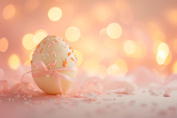 White chocolate decorated Easter egg  on  blurred background