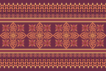 Floral Cross Stitch Embroidery background.geometric ethnic oriental seamless pattern traditional.Aztec style abstract vector.design for texture,fabric,clothing,wrapping,decoration,carpet.