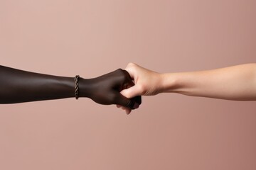 Black lives matter. Symbol of unity. Two women activists holding hands. Black and white hands. Concept of people diversity, team working, partnership, friendship, business meeting.