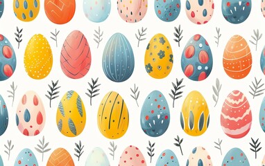 Cute hand drawn easter eggs horizontal seamless pattern