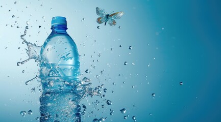 Drinking Water Bottle with water splash. Summer Banner.