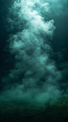 An ethereal swirl of smoke or mist rises majestically, bathed in a mysterious greenish-blue light