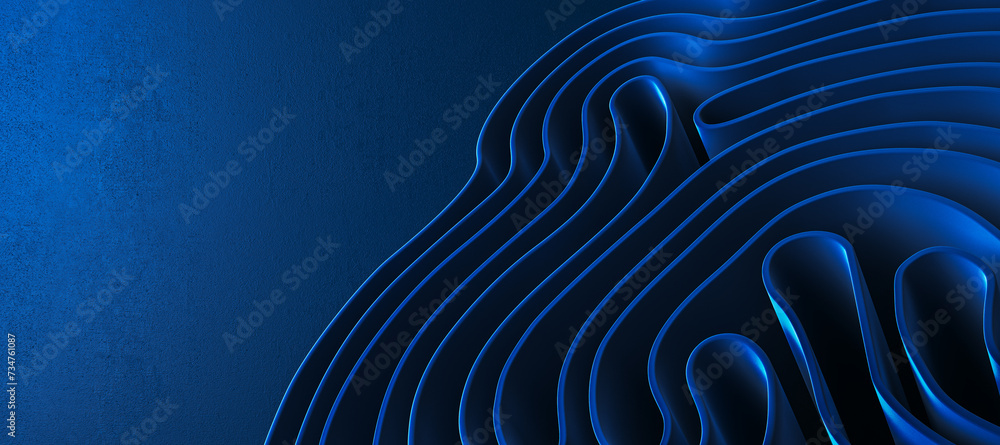 Poster creative royal blue cloth folds backdrop. landing page and design concept. 3d rendering.