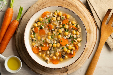 Chickpea soup with rice and vegetables.