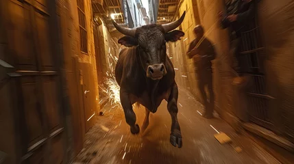 Zelfklevend Fotobehang The Matador: Confronting the Bull's Fierce Charge © Murda