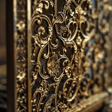 elegant, golden, ornate, iron, gate, detailing