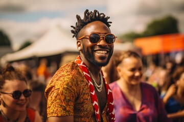 33-year-old male Nigerian Afrobeat singer performing at an outdoor music festival