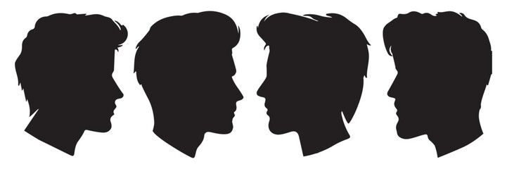 handsome man side face silhouette set vector illustration
