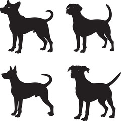 Vector silhouette of dog on white background.