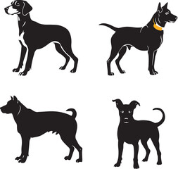 Vector silhouette of dog on white background.
