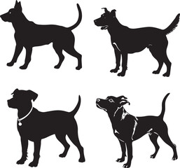 Vector silhouette of dog on white background.