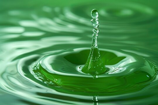 A vibrant green water droplet glistening under the light.