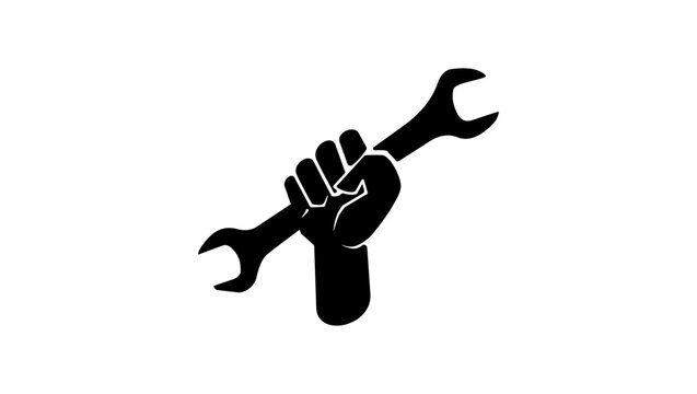 Hand Holding Wrench, black isolated silhouette