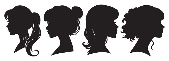 beautiful side face women silhouette set vector illustration