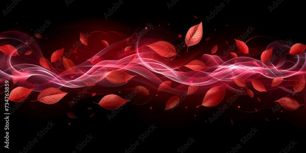 Aufkleber A Dynamic Abstract of Red Leaves Twirling in the Wind with Glowing Swirls and Particles, Generative AI