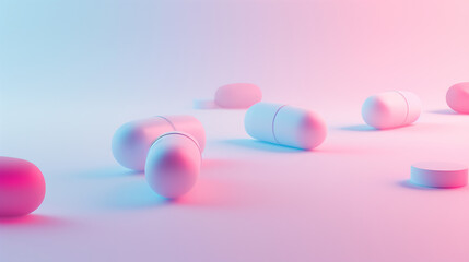 Pharmaceutical Pills on Gradient Pink and Blue Background