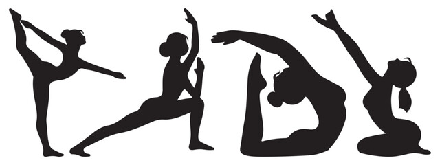 yoga pose girl silhouette set vector illustration