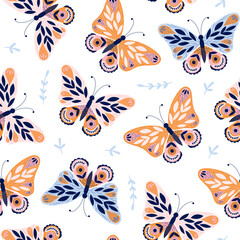 Seamless pattern with butterfly. Vector illustration - 734764244
