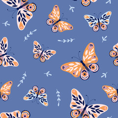 Seamless pattern with butterfly. Vector illustration - 734764295