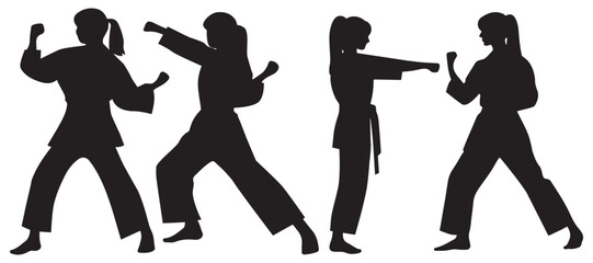 Taekwondo or karate pose silhouette set vector illustration © Riana Cableme