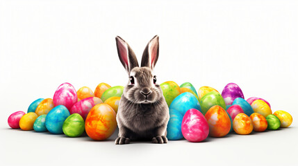 Fototapeta na wymiar Easter card easter bunny with eggs