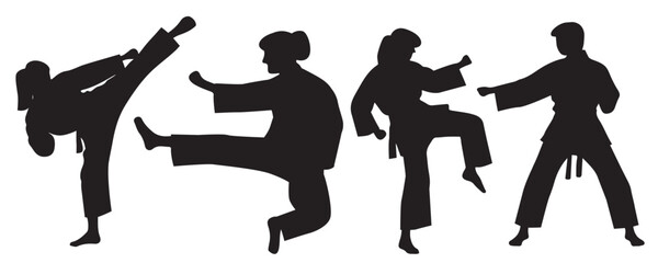 Taekwondo or karate pose silhouette set vector illustration © Riana Cableme