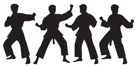 Taekwondo or karate pose silhouette set vector illustration