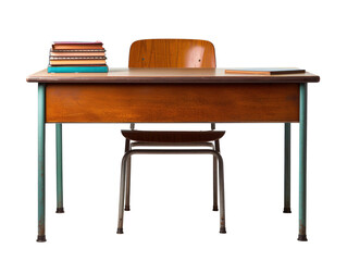 Fototapeta premium a desk with a chair and a stack of books