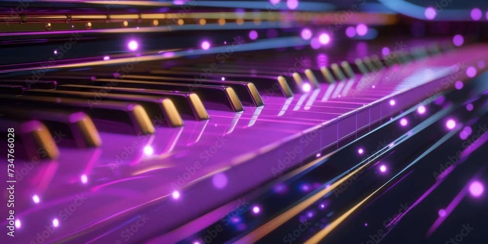 Wall mural piano keys set against a stellar nebula, fusing the art of music with the wonders of the universe, g