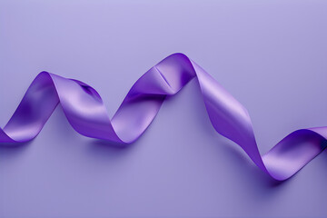 Purple ribbon on the solid violet background. Purple day. Increasing awareness about epilepsy worldwide concept. Copy space.
