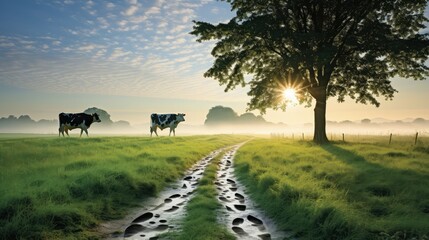 grazing cow tracks - obrazy, fototapety, plakaty